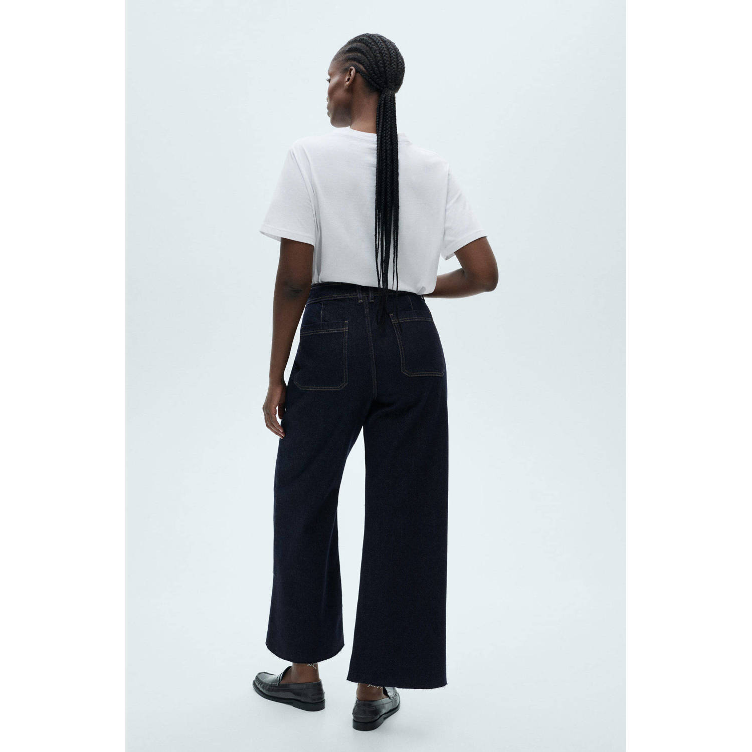 Mango high waist wide leg jeans dark blue denim