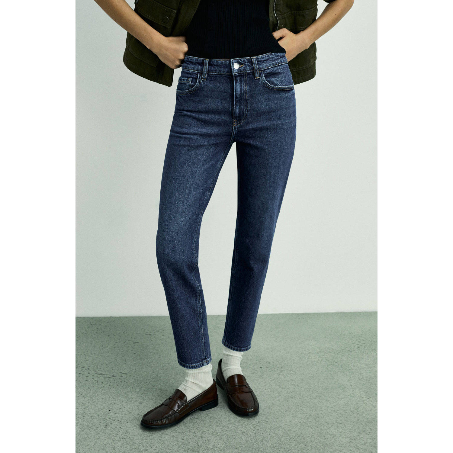 Mango high waist slim fit jeans dark blue denim