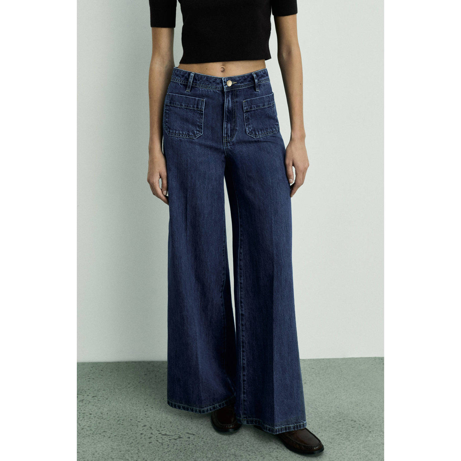 Mango regular waist wide leg jeans dark blue denim