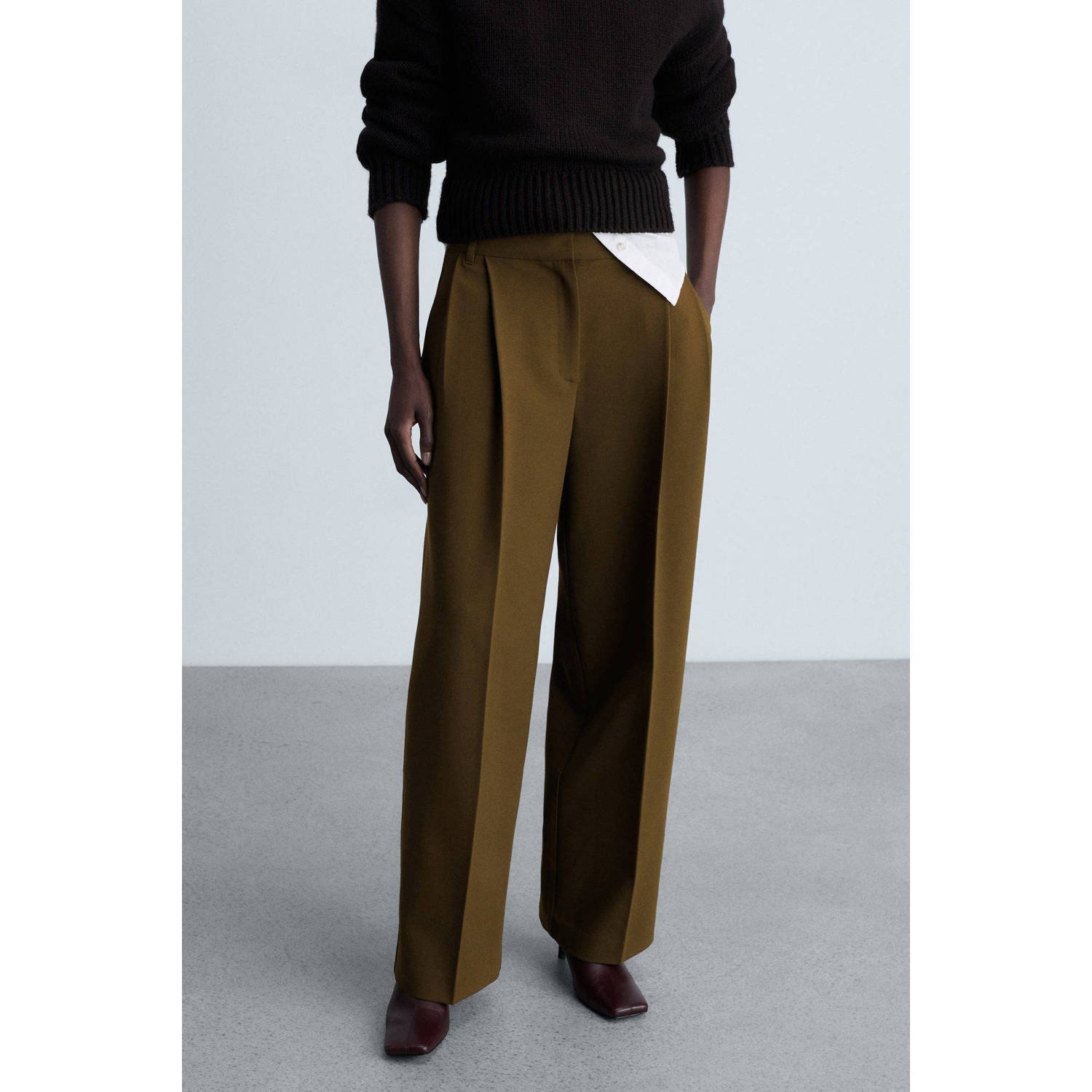 Mango wide leg high waist pantalon bruin
