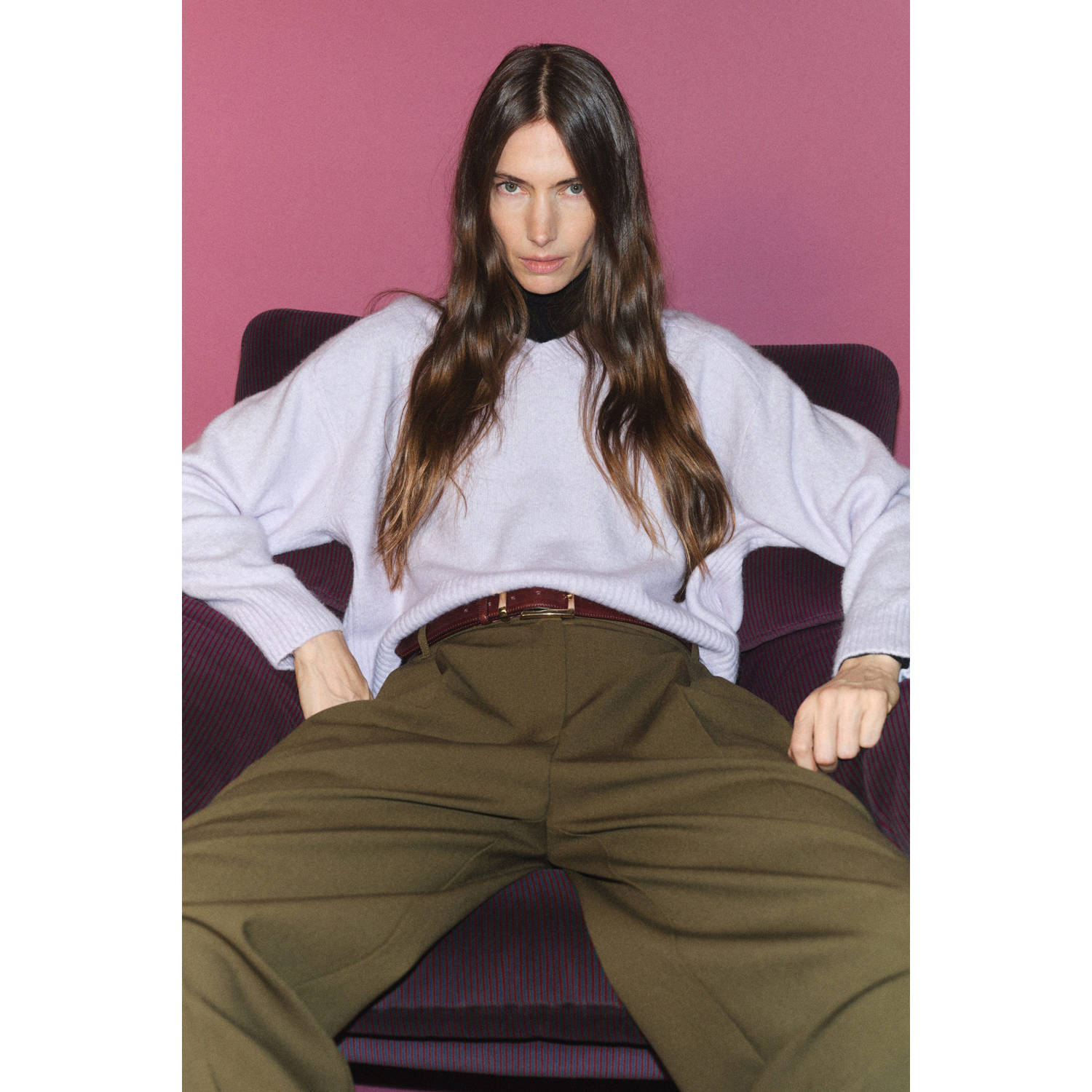 Mango wide leg high waist pantalon bruin