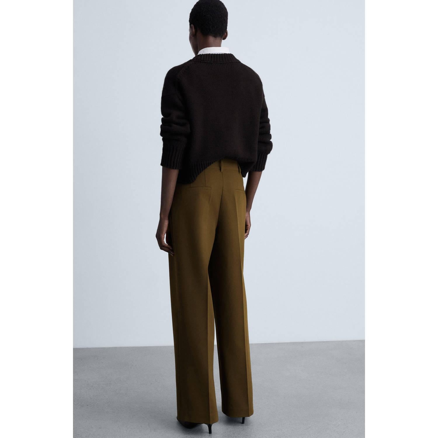 Mango wide leg high waist pantalon bruin