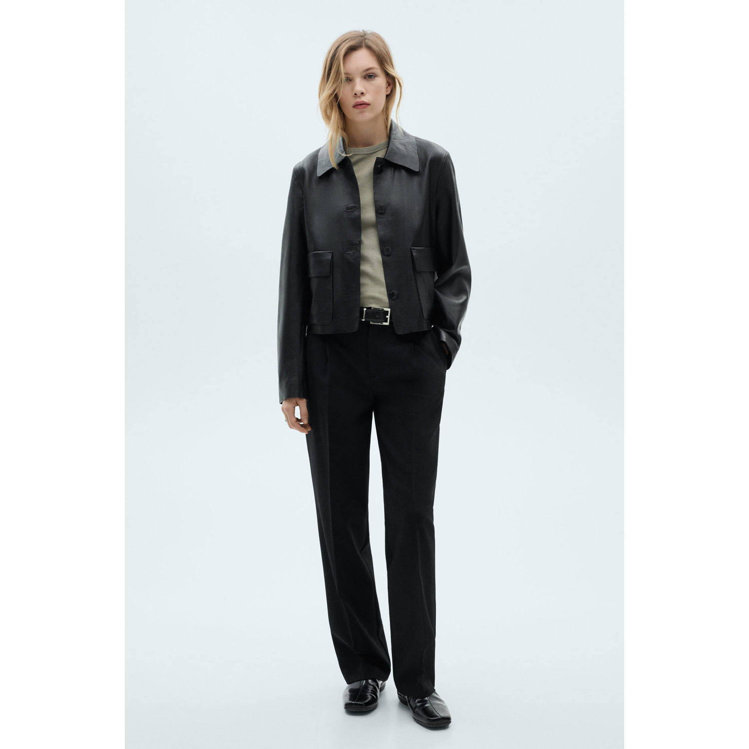 Mango wide leg regular waist broek zwart
