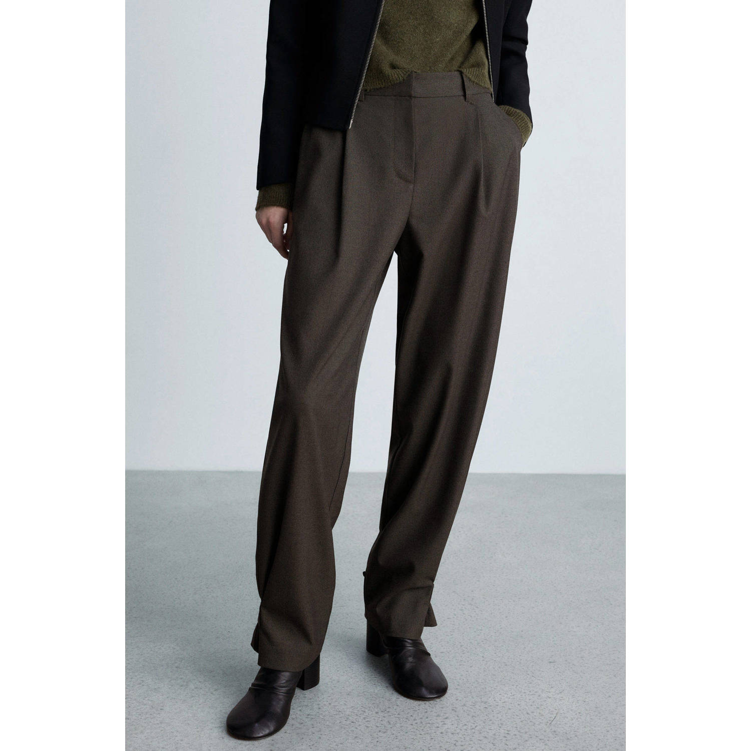 Mango wide leg regular waist broek bruin