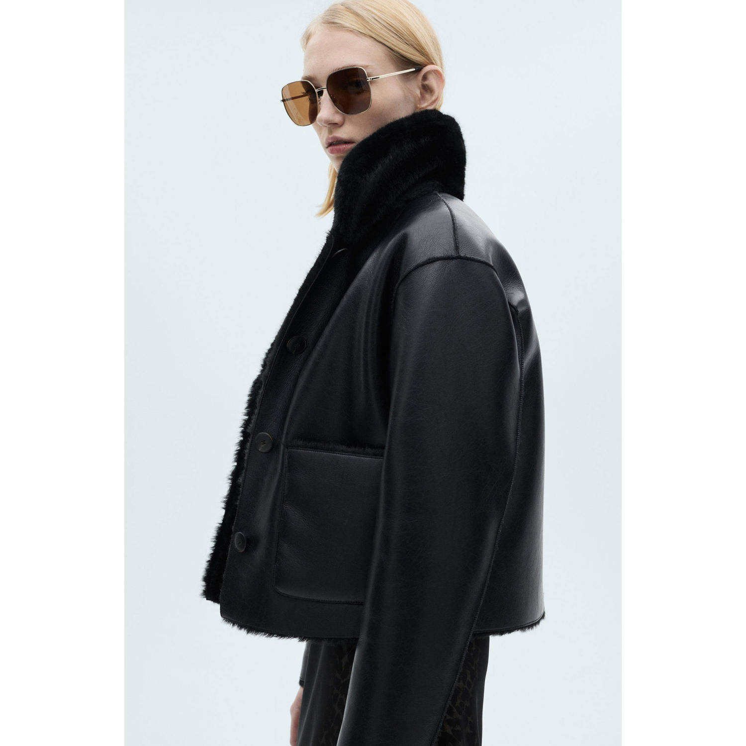 Mango faux fur jas zwart