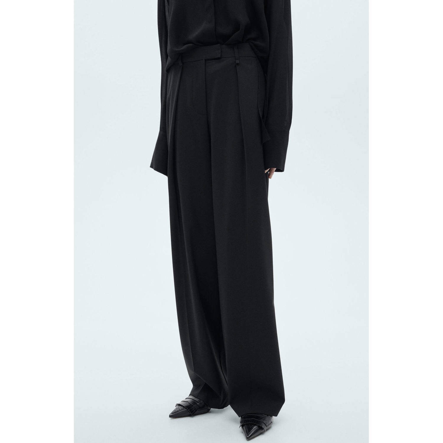 Mango wide leg regular waist pantalon zwart