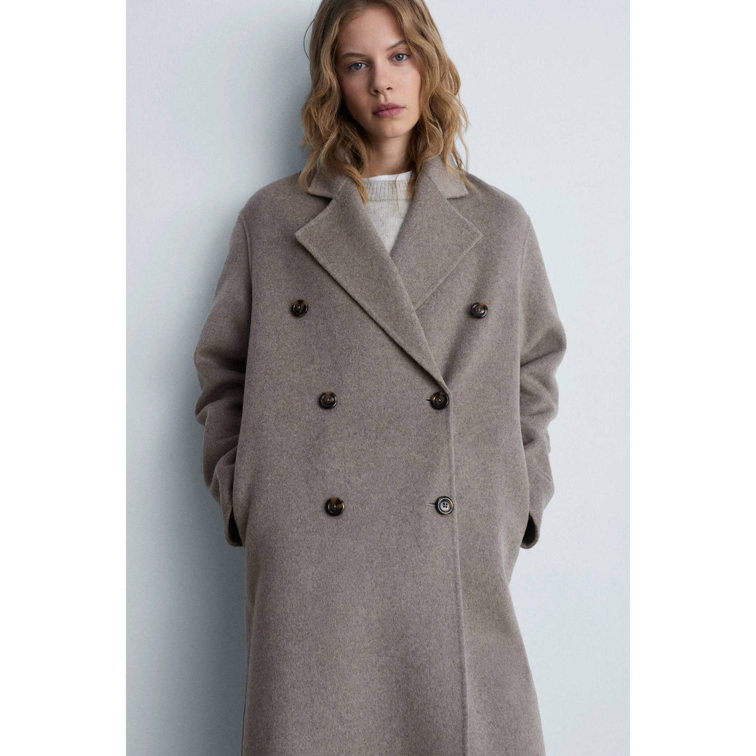 Mango oversized mantel lichtbruin