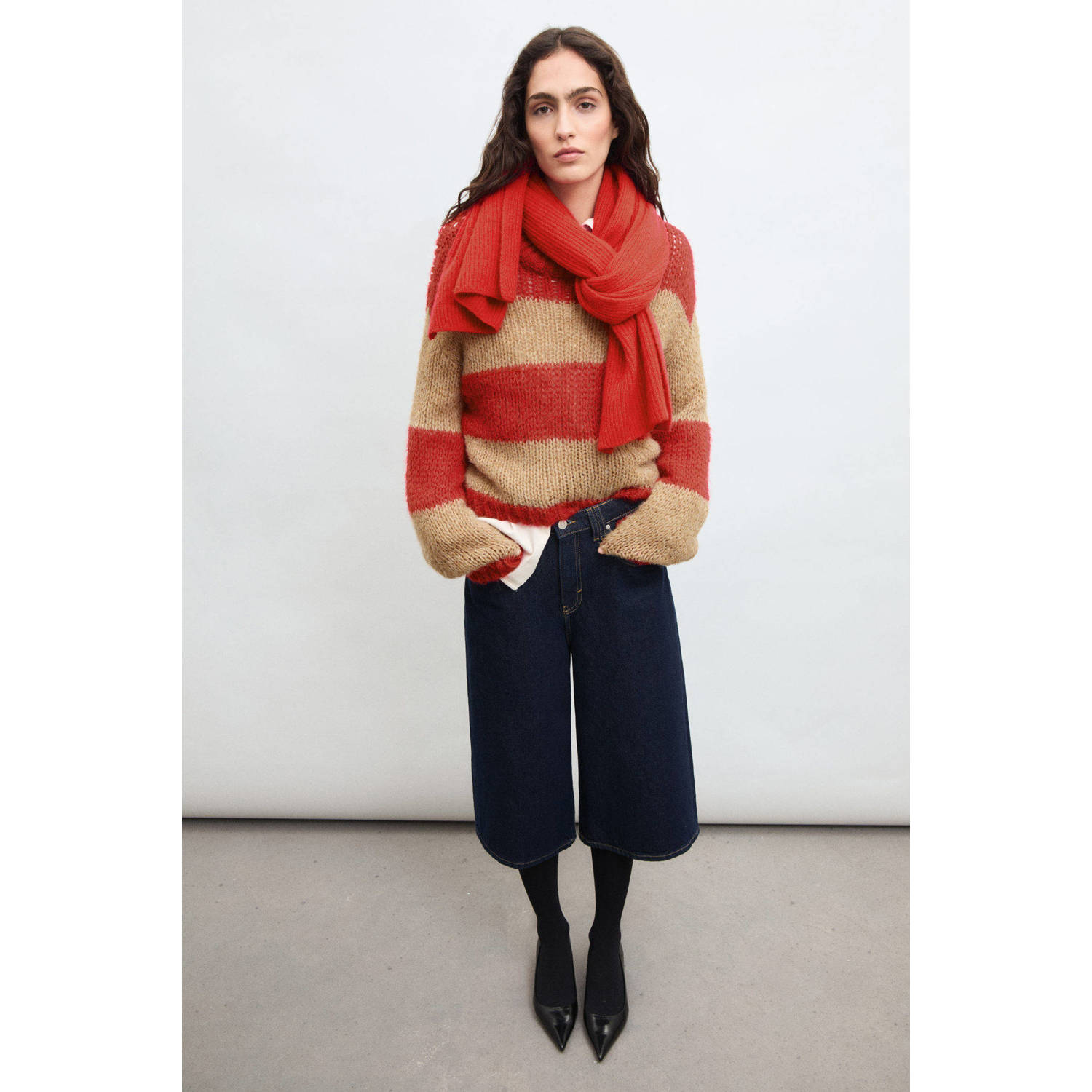 Mango trui rood grof gebreid