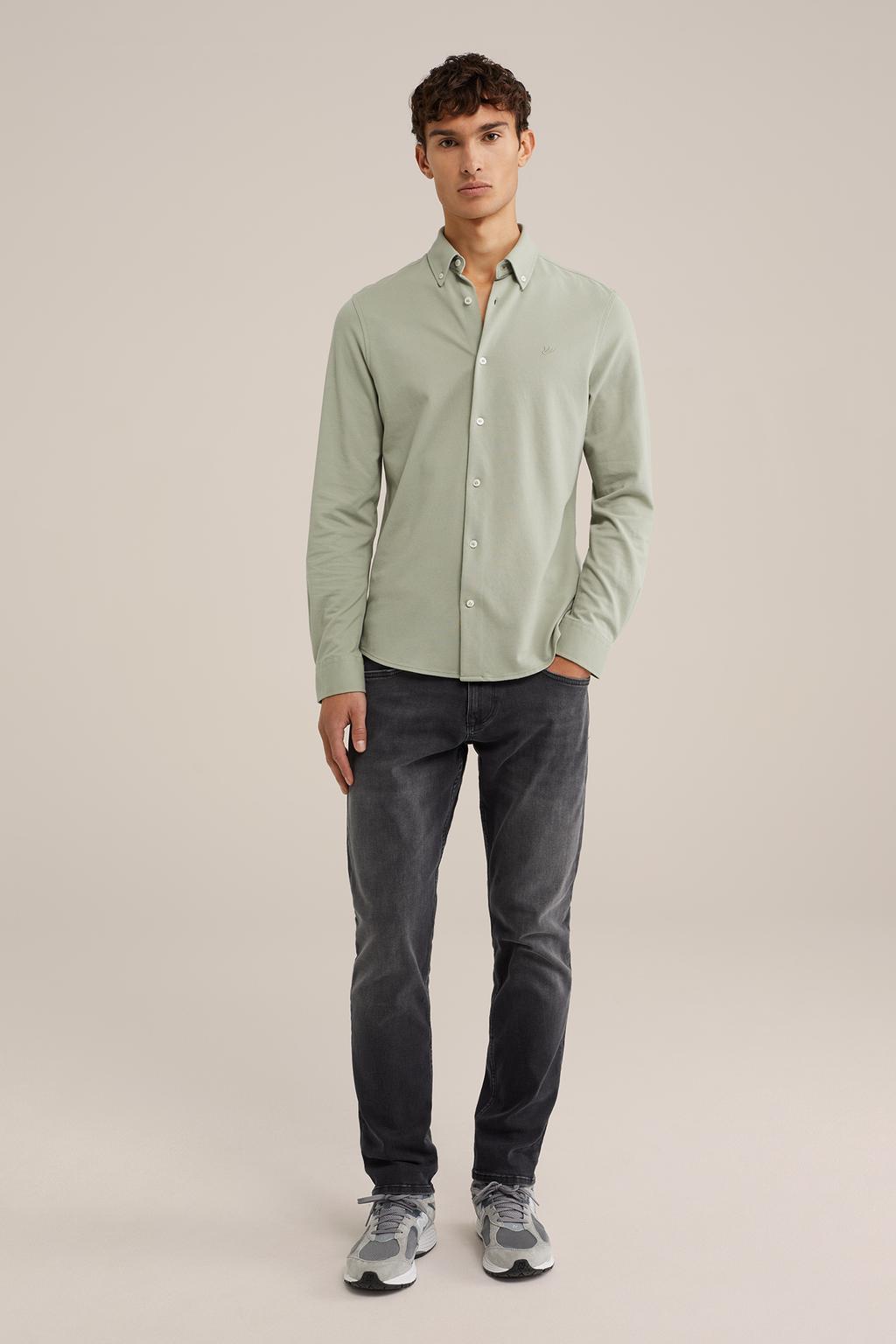 Lichtgroene heren WE Fashion casual overhemd van katoen met effen, lange mouwen, button down sluiting en knoopsluiting