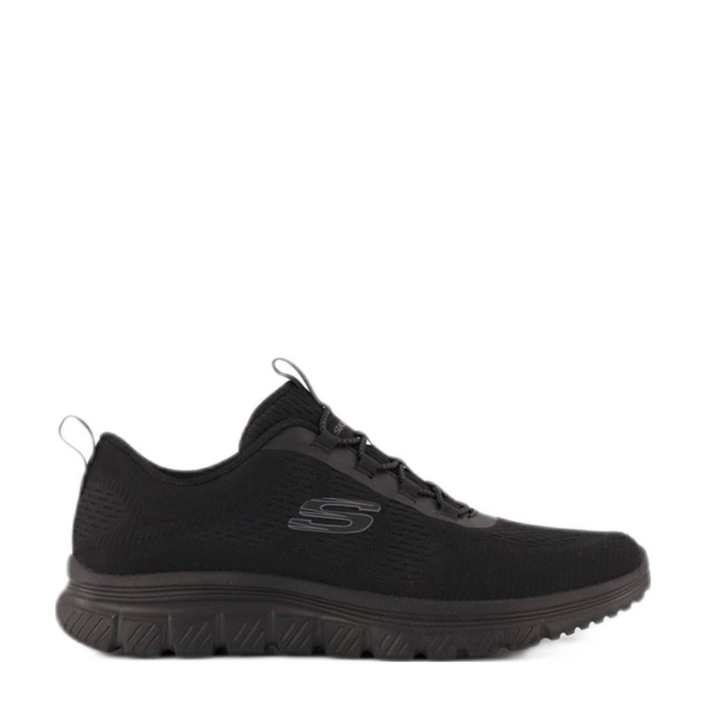 Zwarte dames Skechers sneakers van rubber/textiel met veters