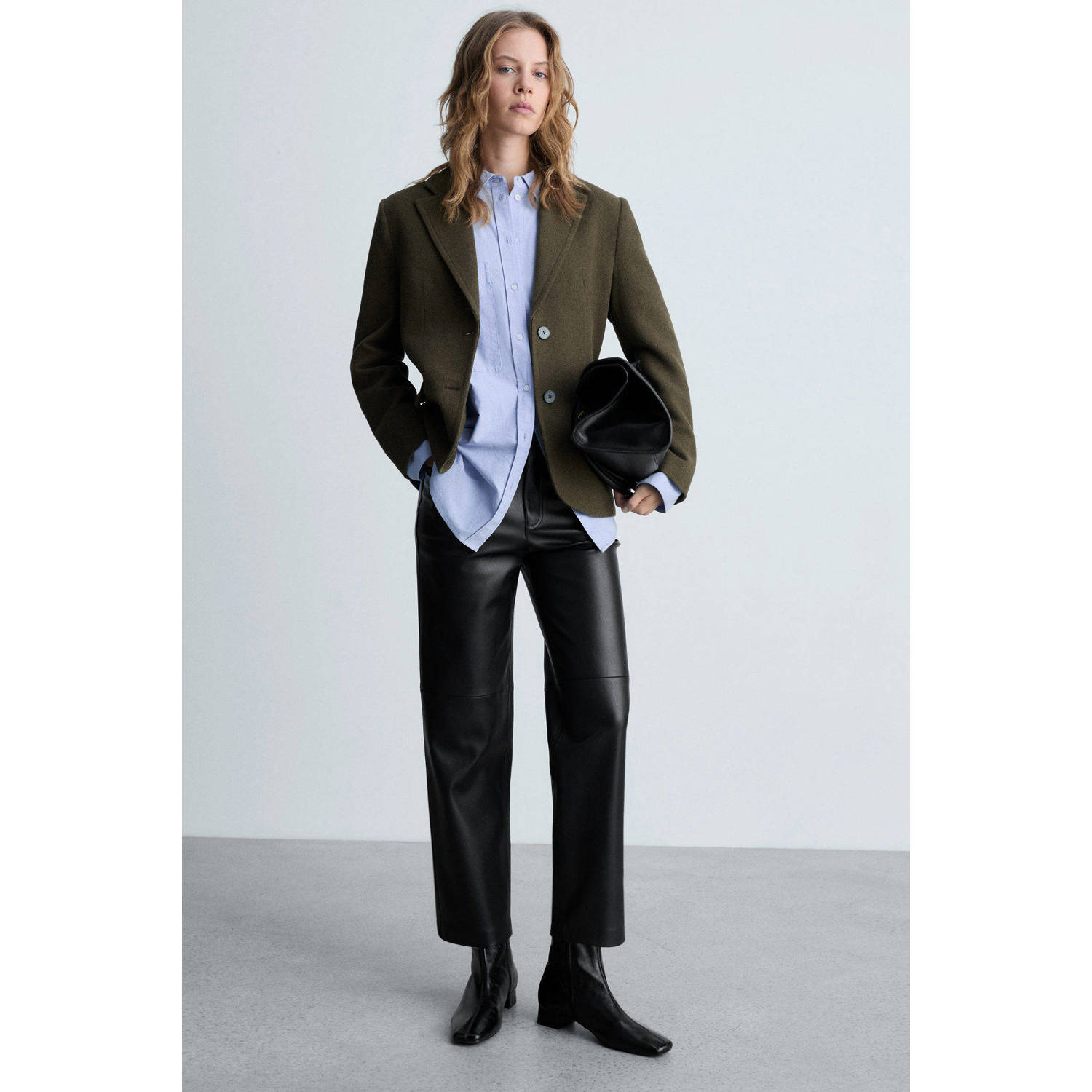 Mango imitatieleren broek zwart