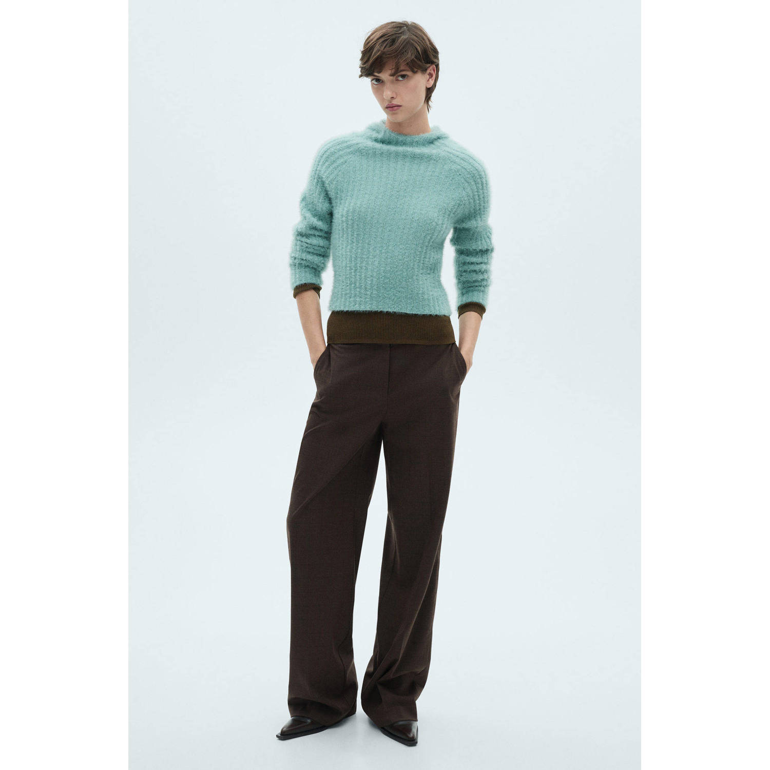 Mango trui turquoise fijn gebreid