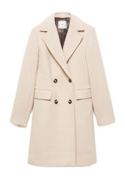 thumbnail: Beige dames Mango manteljas van polyester met effen, lange mouwen, reverskraag en knoopsluiting