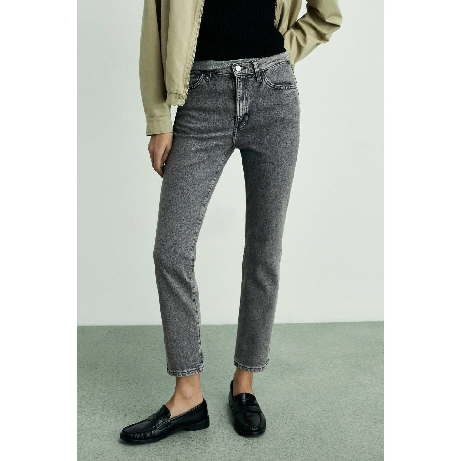 Mango high waist grey denim