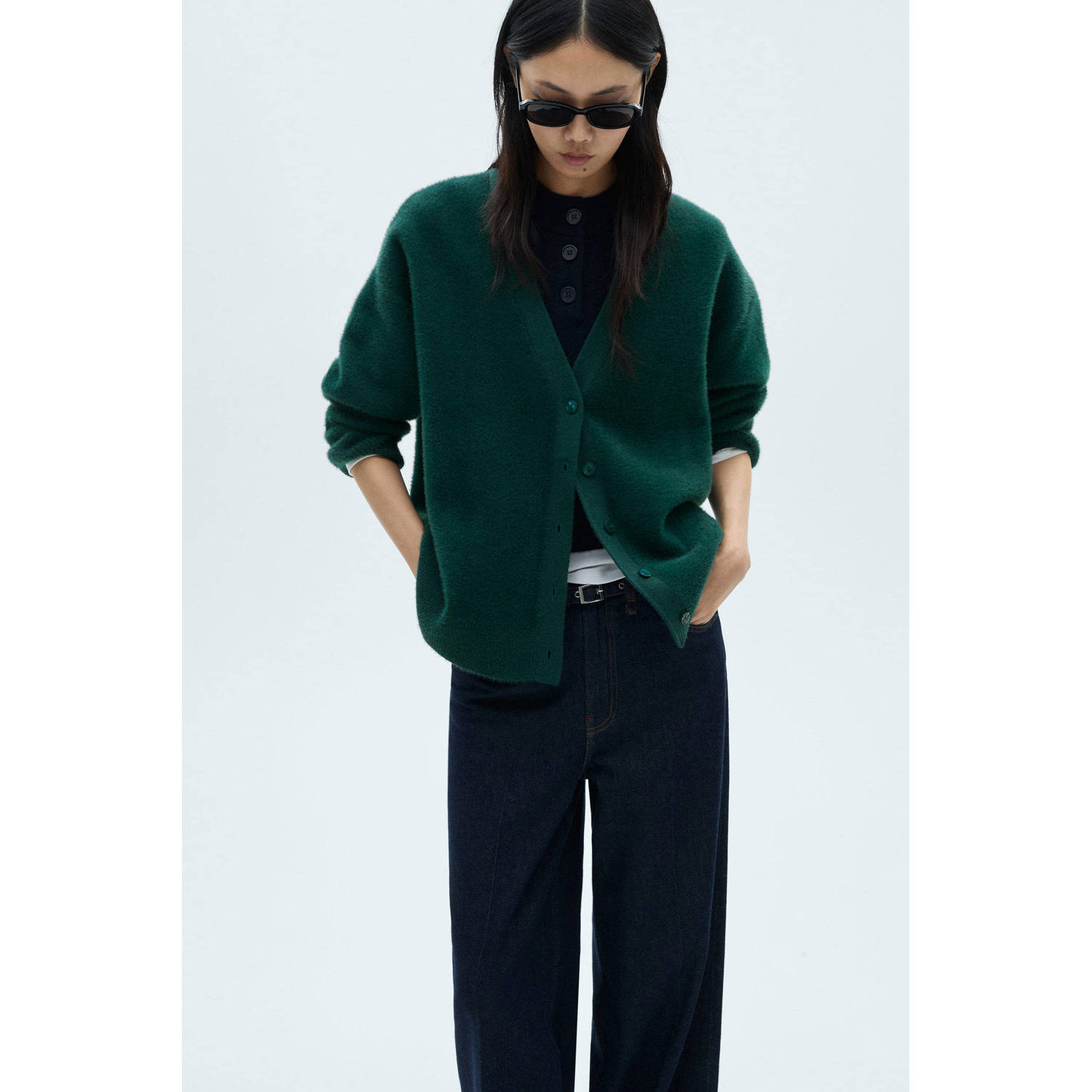 Mango gebreid vest petrol