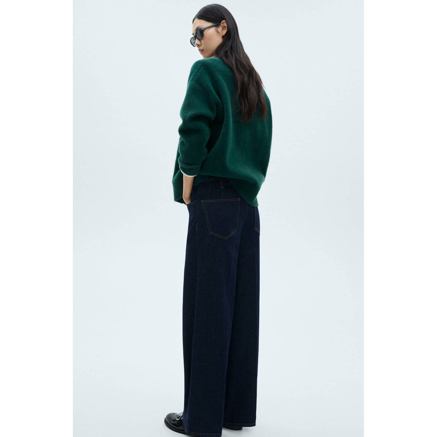 Mango gebreid vest petrol