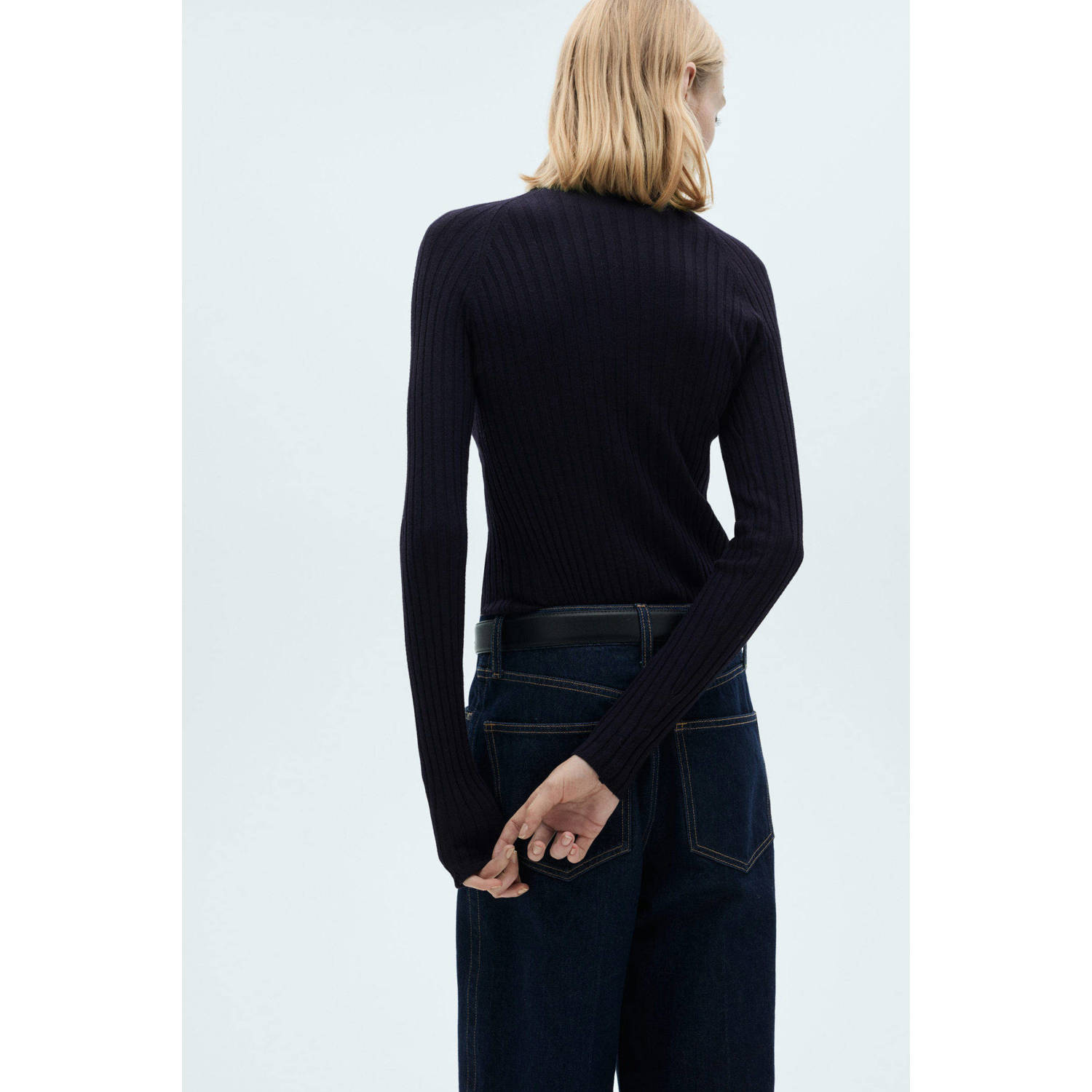 Mango top rib gebreid donkerblauw