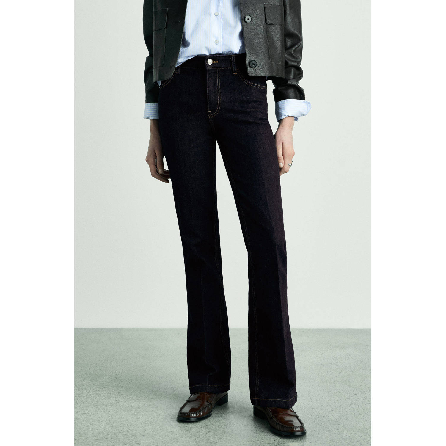 Mango regular waist flared jeans dark blue denim