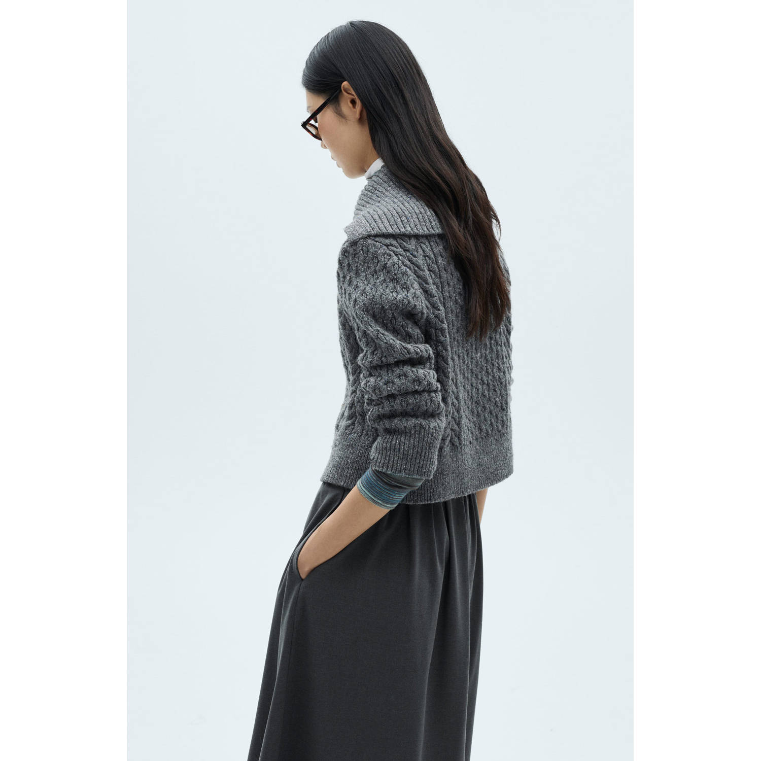 Mango gebreid vest grijs met kabels
