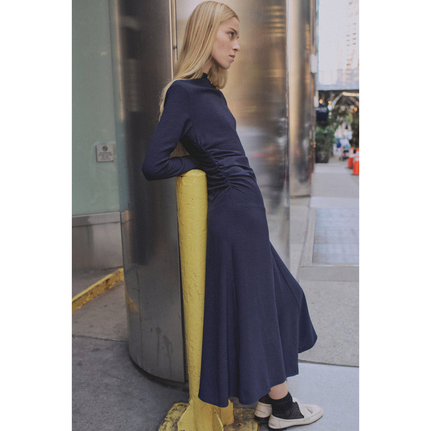 Mango midi jurk marine