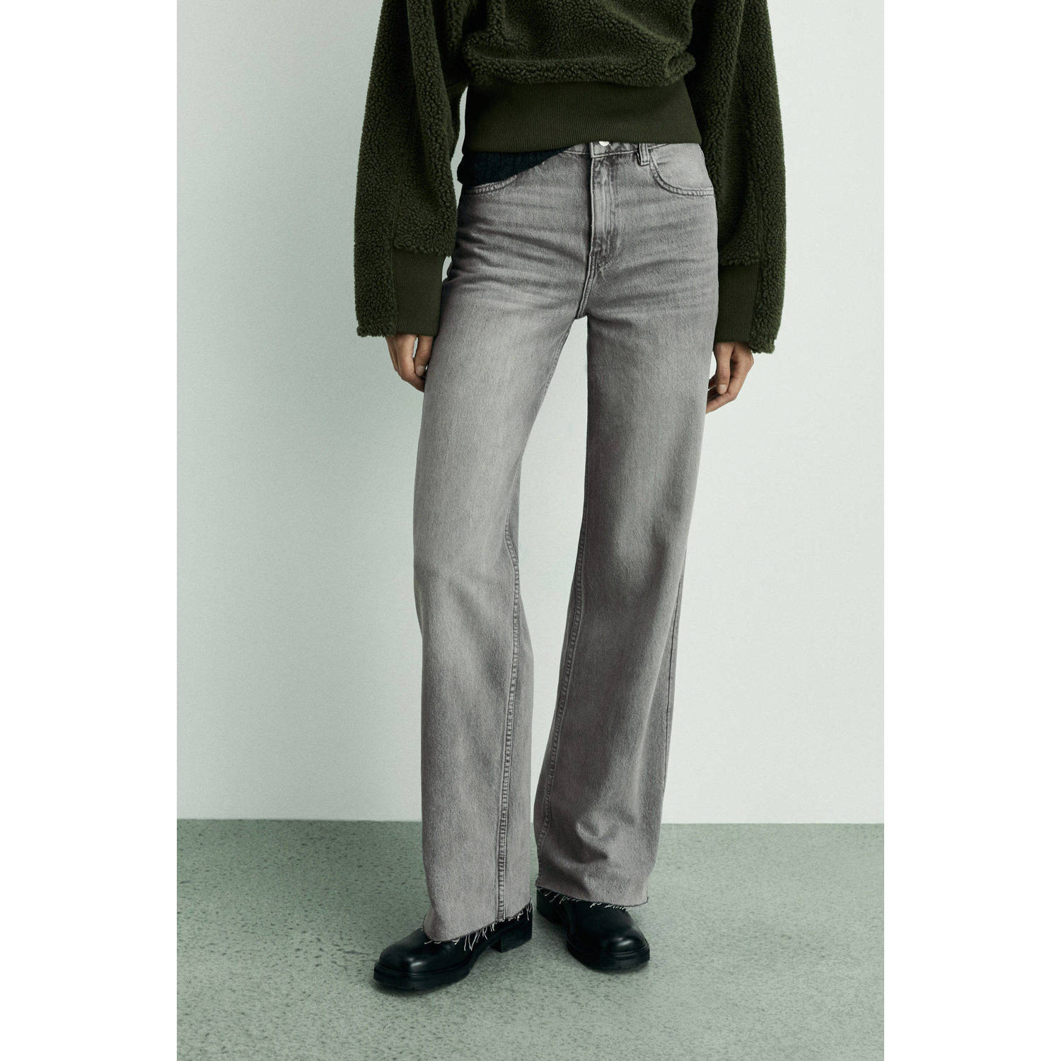 Mango regular waist wide leg jeans grey denim