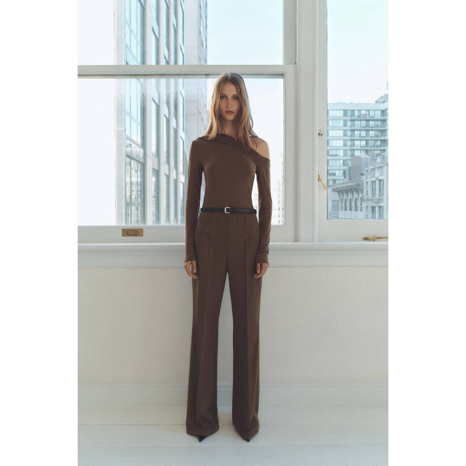 Mango wide leg jumpsuit bruin