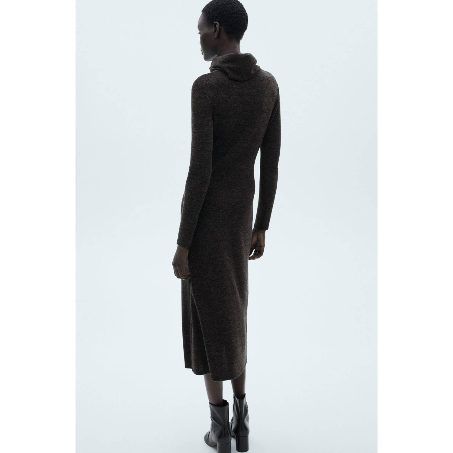 Mango midi jurk fijn gebreid antraciet
