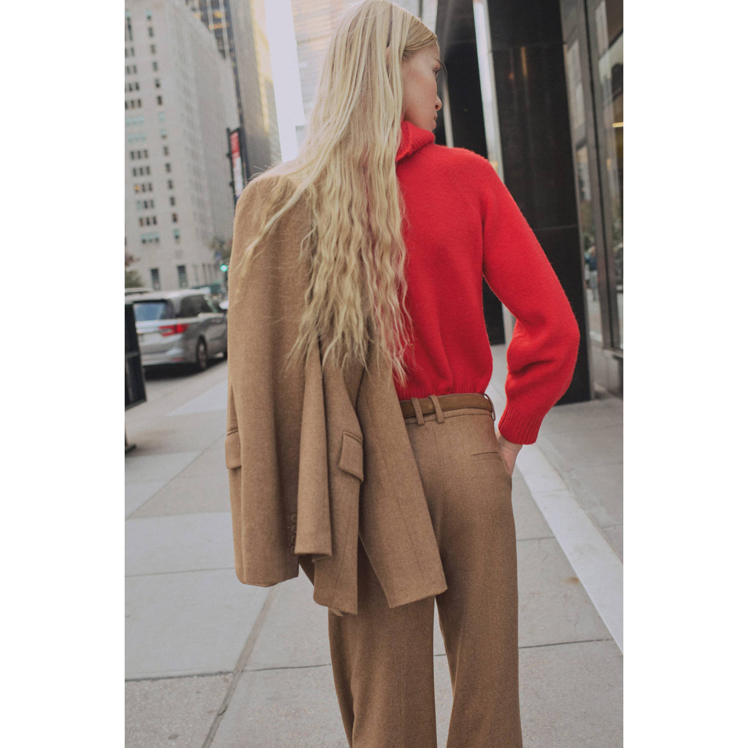 Mango wide leg regular waist broek bruin