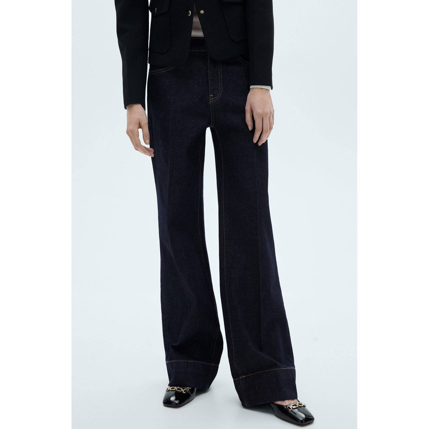 Mango regular waist wide leg jeans dark blue denim