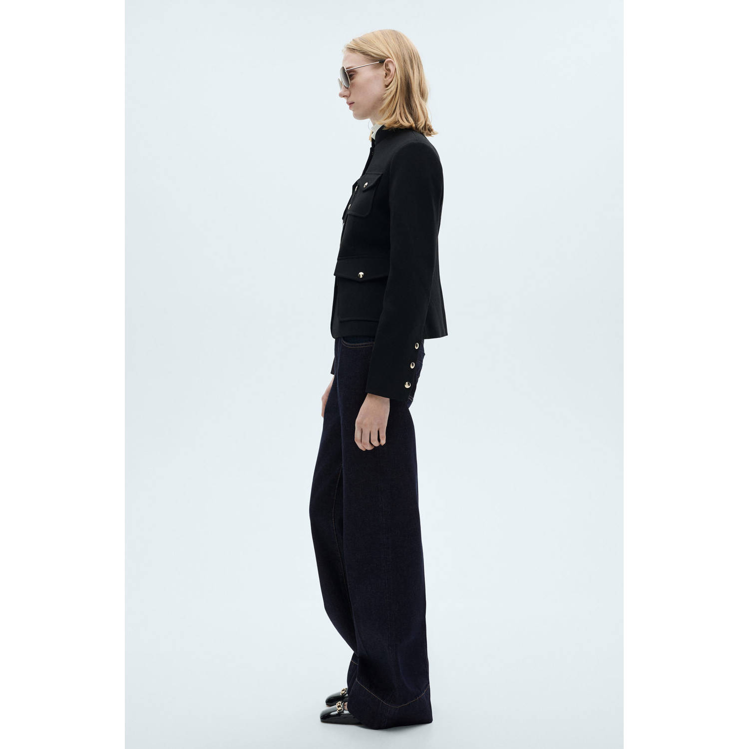 Mango regular waist wide leg jeans dark blue denim