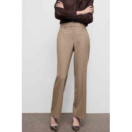 Mango straight regular waist pantalon lichtbruin afbeelding