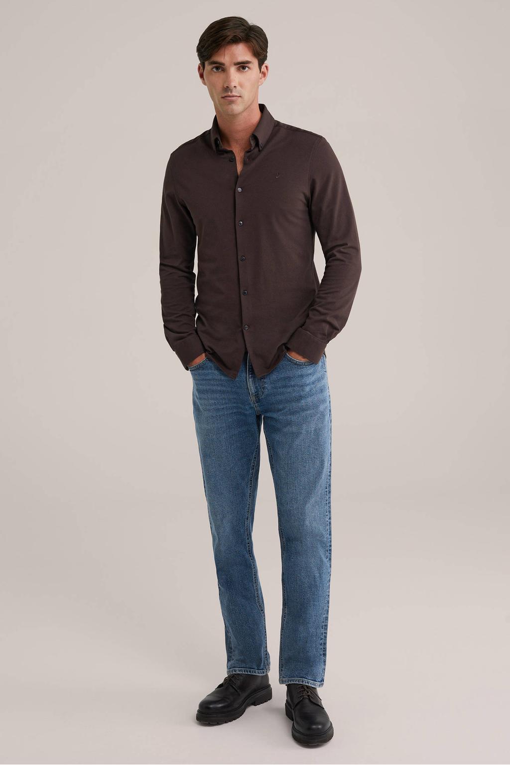 WE Fashion casual overhemd bruin