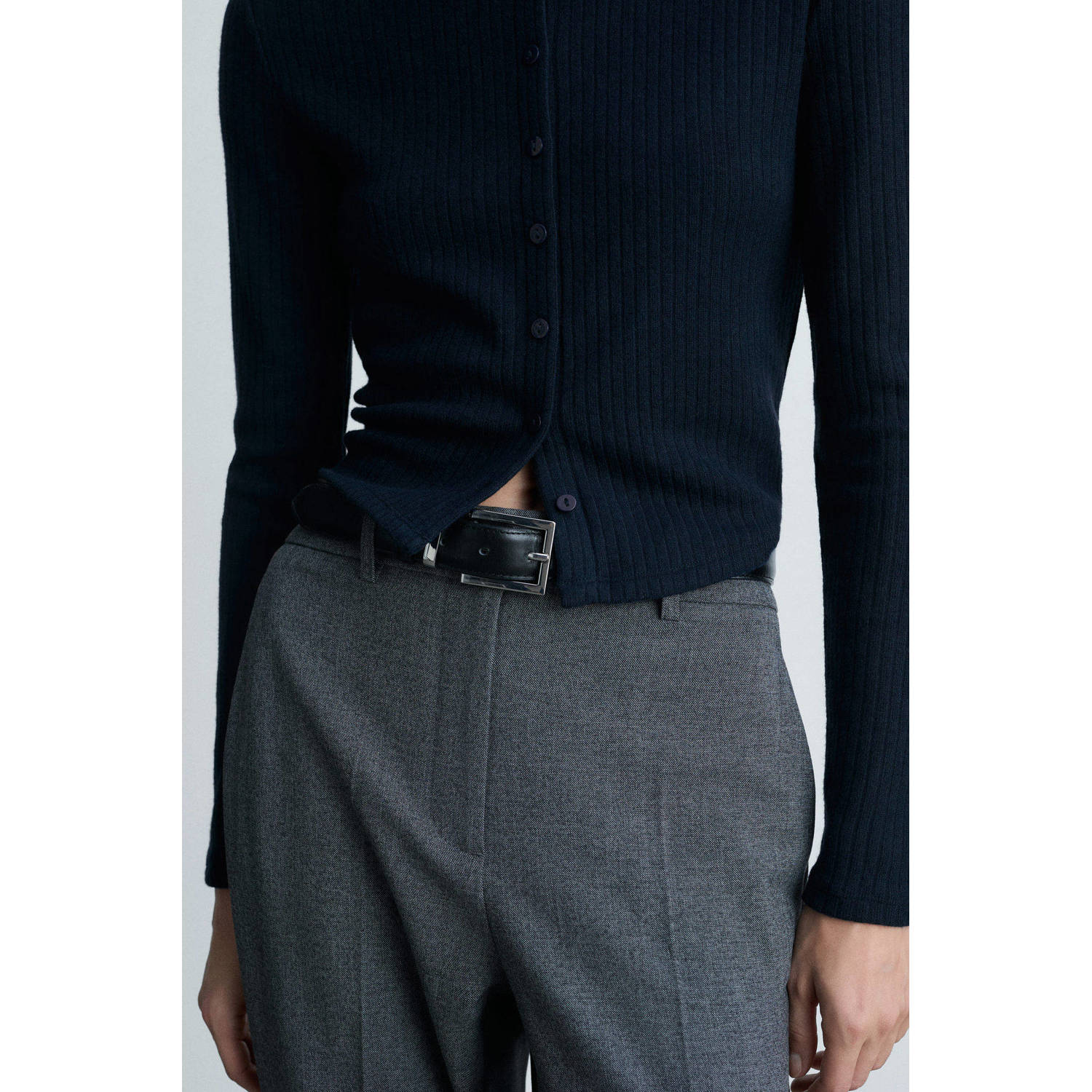 Mango vest donkerblauw fijn gebreid
