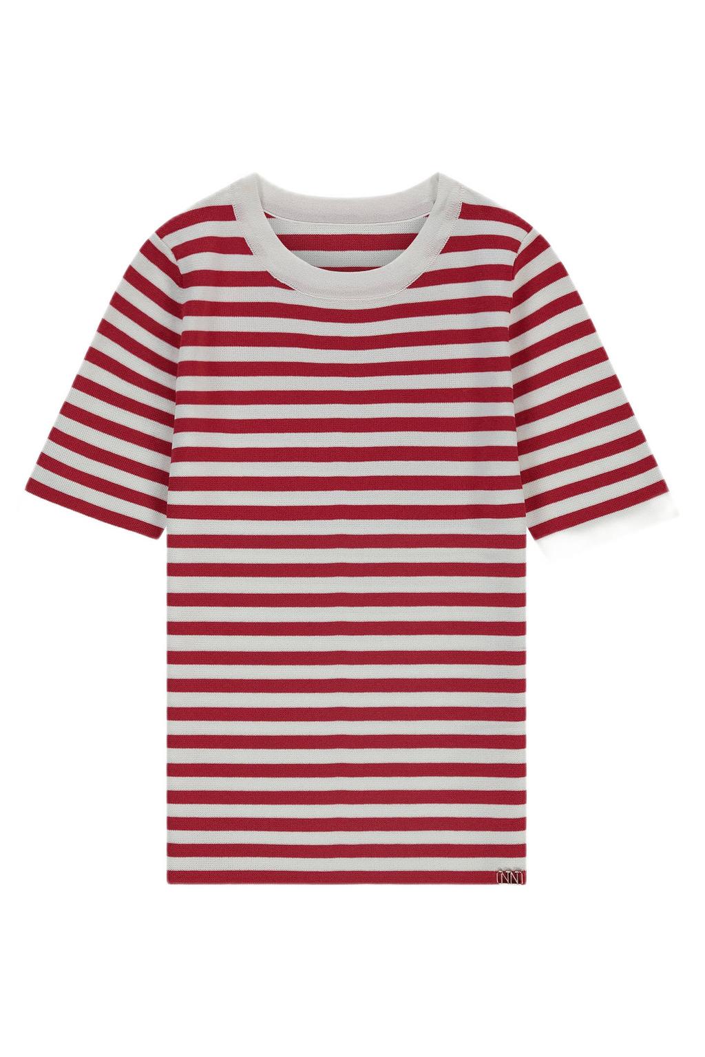 Rood en witte meisjes NIK&NIK T-shirt van viscose met strepenprint, korte mouwen en ronde hals