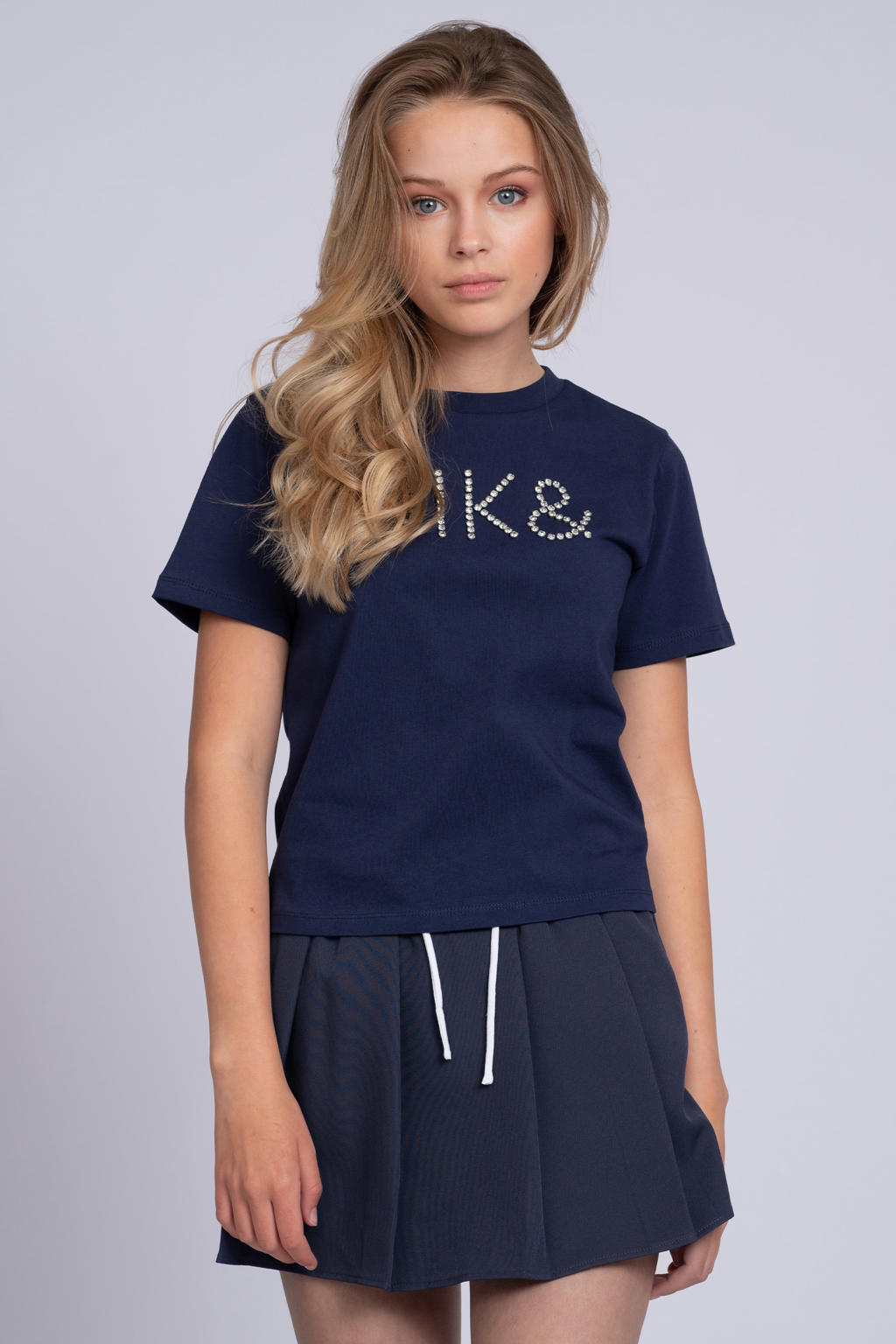 Donkerblauwe meisjes NIK&NIK skort van polyester met elastische tailleband met koord en effen
