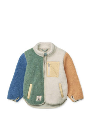 teddy tussenjas Nolan ecru/groen/blauw
