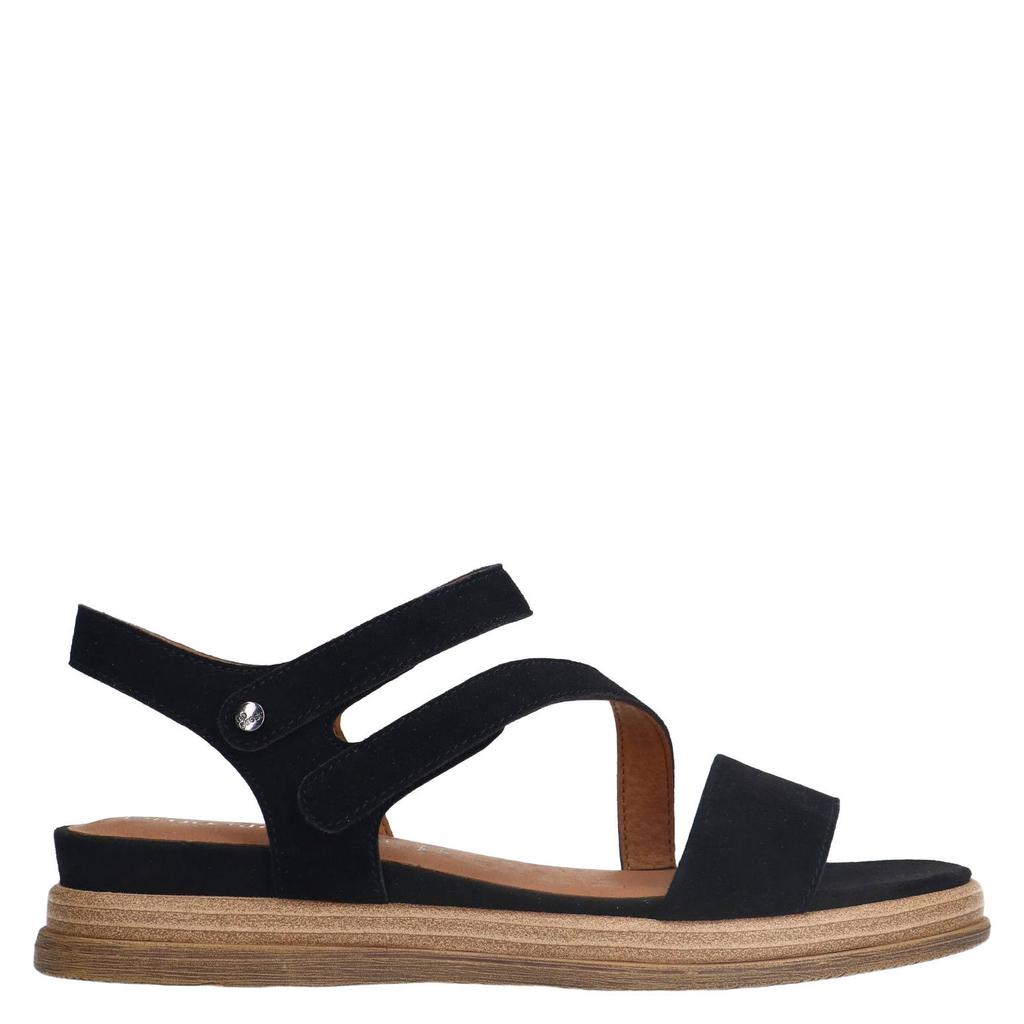 Zwarte dames No Stress suède sandalen van leer met klittenband