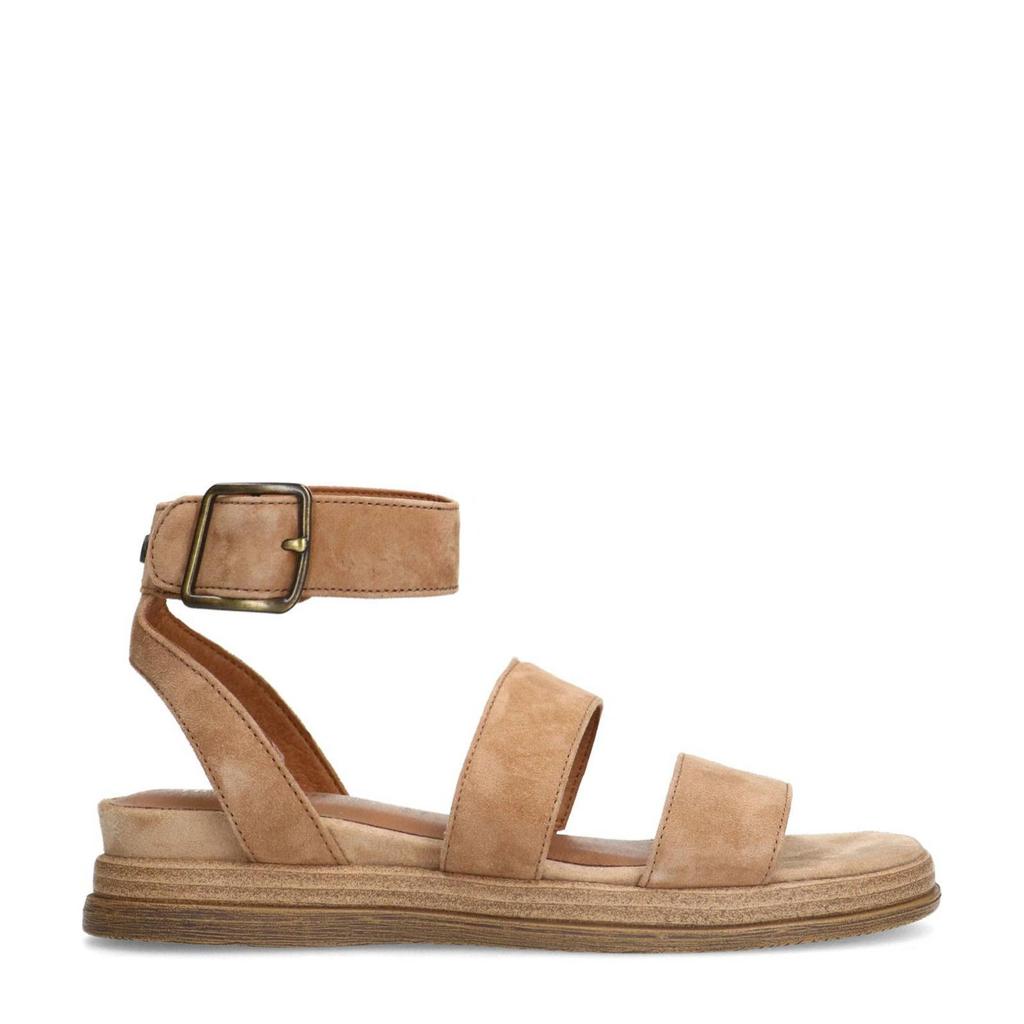 Beige dames No Stress suède sandalen met gesp
