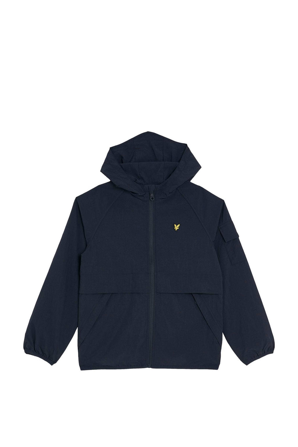 Blauwe jongens Lyle & Scott zomerjas van nylon met effen, lange mouwen, capuchon en ritssluiting