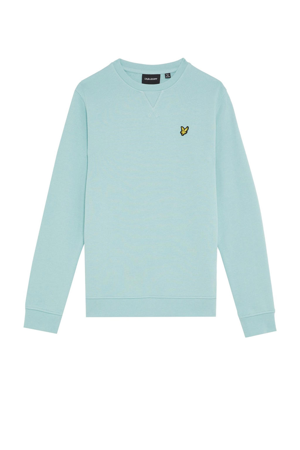 Lichtblauwe jongens Lyle & Scott sweater van katoen met effen, lange mouwen en klassieke kraag