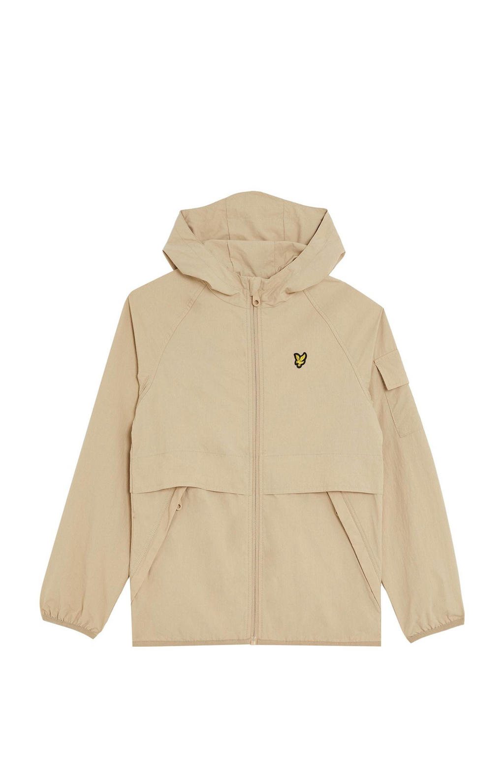Beige jongens Lyle & Scott zomerjas van nylon met effen, lange mouwen, capuchon en ritssluiting