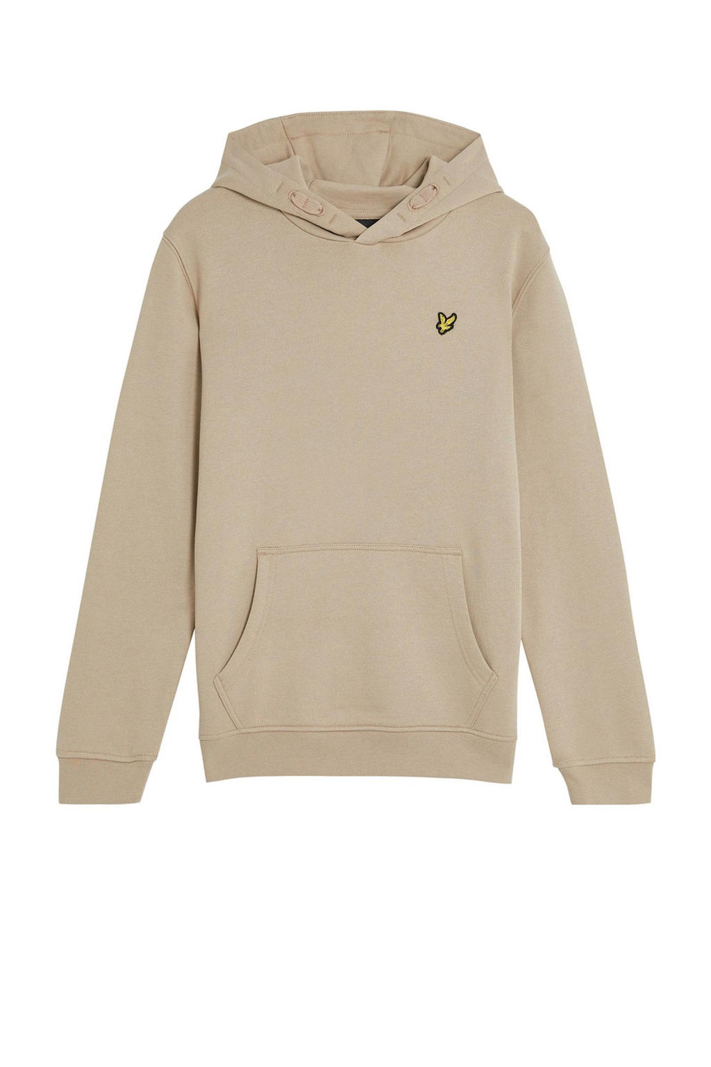 Beige jongens Lyle & Scott sweater van katoen met effen, lange mouwen en capuchon