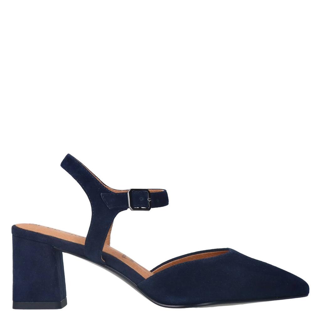 Donkerblauwe dames No Stress suède pumps met gesp