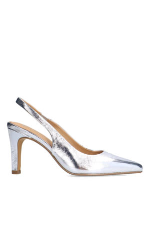 leren slingback pumps zilver