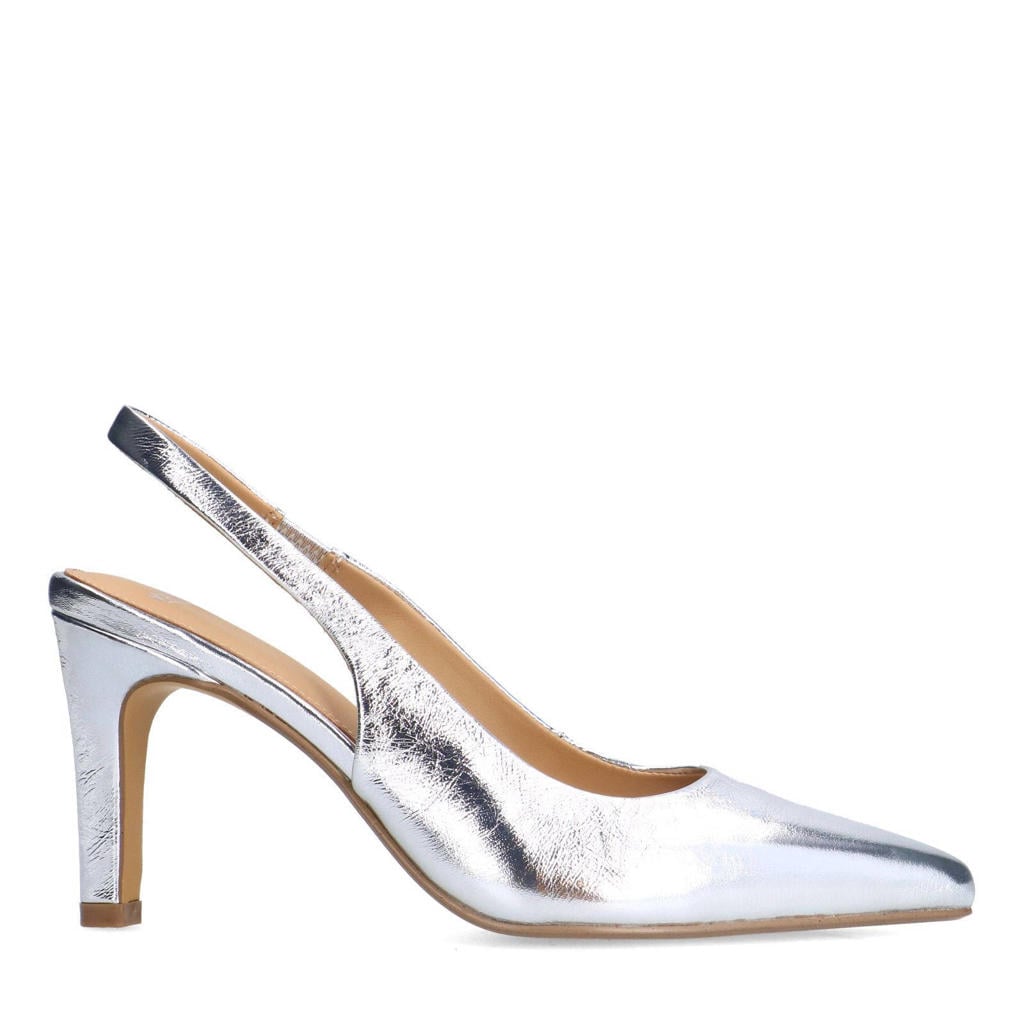 Zilverkleurige dames Manfield leren slingback pumps