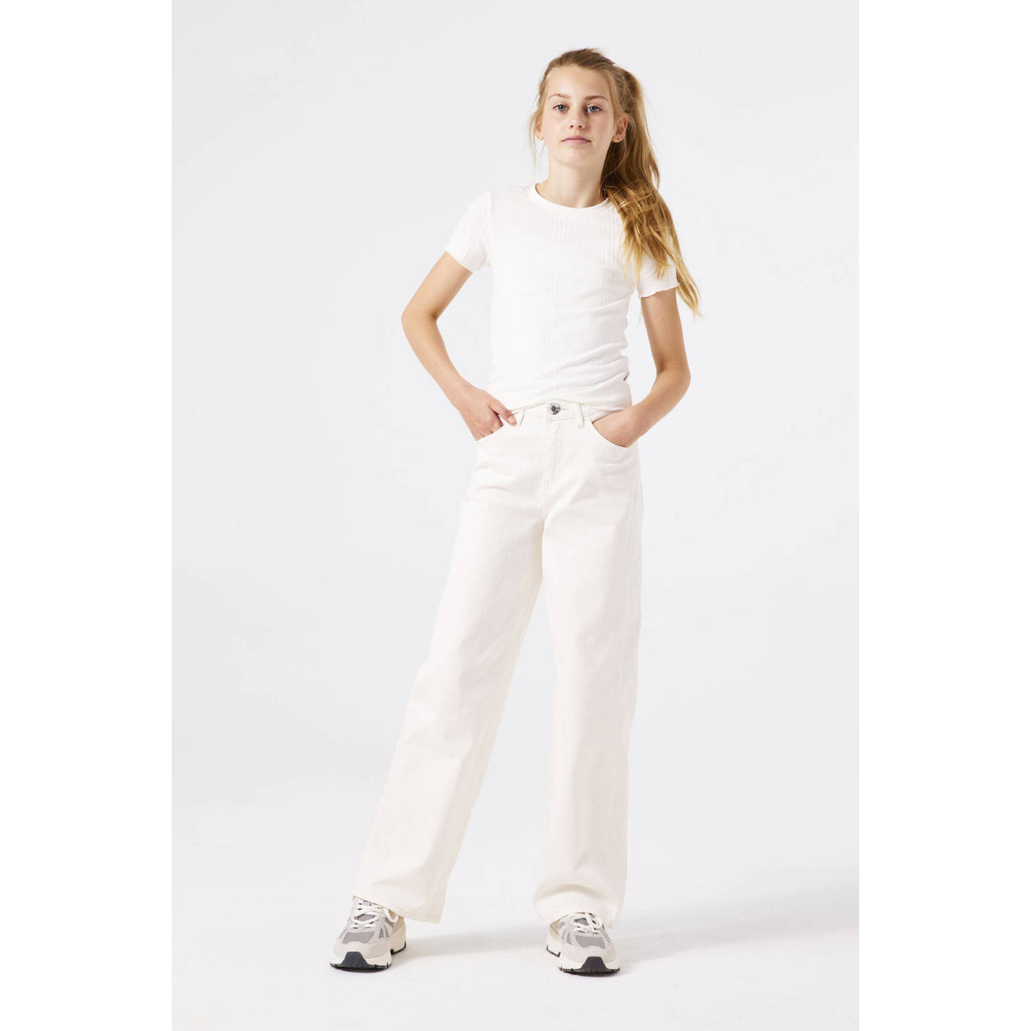 Garcia wide leg high waist jeans wit