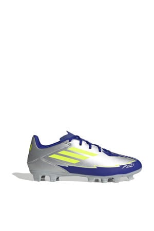 F50 Club Messi senior voetbalschoenen zilver metallic/kobaltblauw/geel