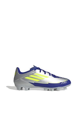 F50 Club Messi senior voetbalschoenen zilver metallic/kobaltblauw/geel