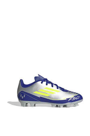 F50 Club Messi  junior voetbalschoenen zilvermetalic/kobaltblauw/geel