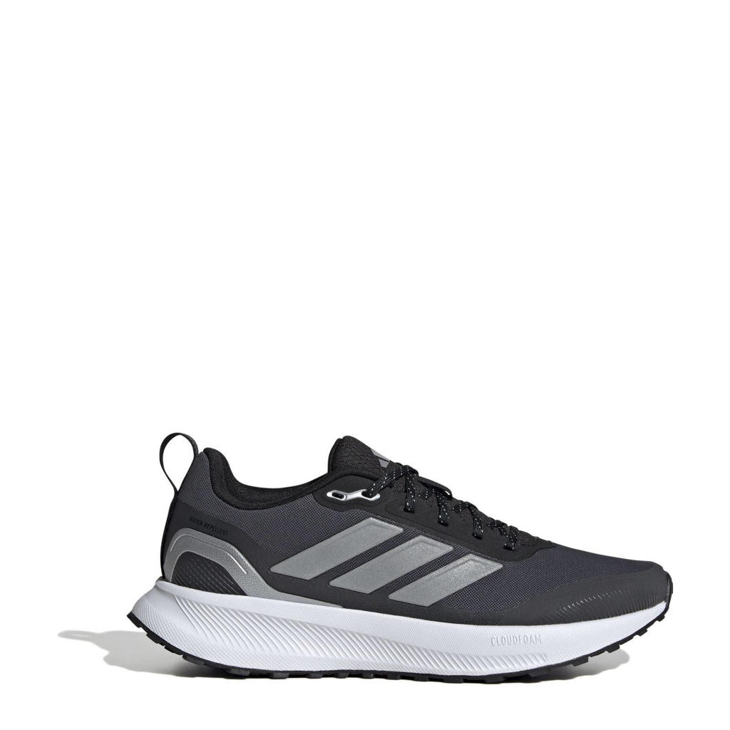 Zwart, zilver en metallickleurige dames adidas Performance Runfalcon 5 hardloopschoenen van mesh-pu/voering: mesh/voetbed: eva met elastische veters